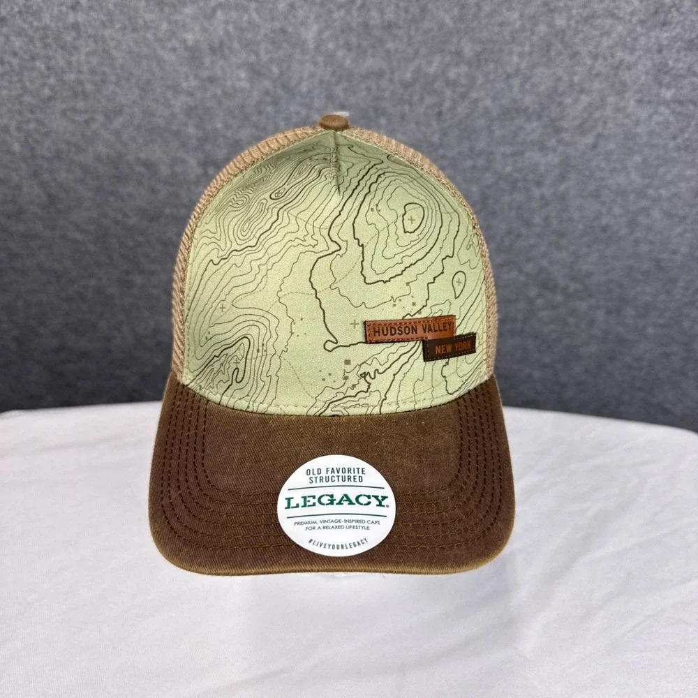 Legacy Trucker Hat Hudson Valley Topo Map OSFA Brown Tan Mesh Snapback Cap New